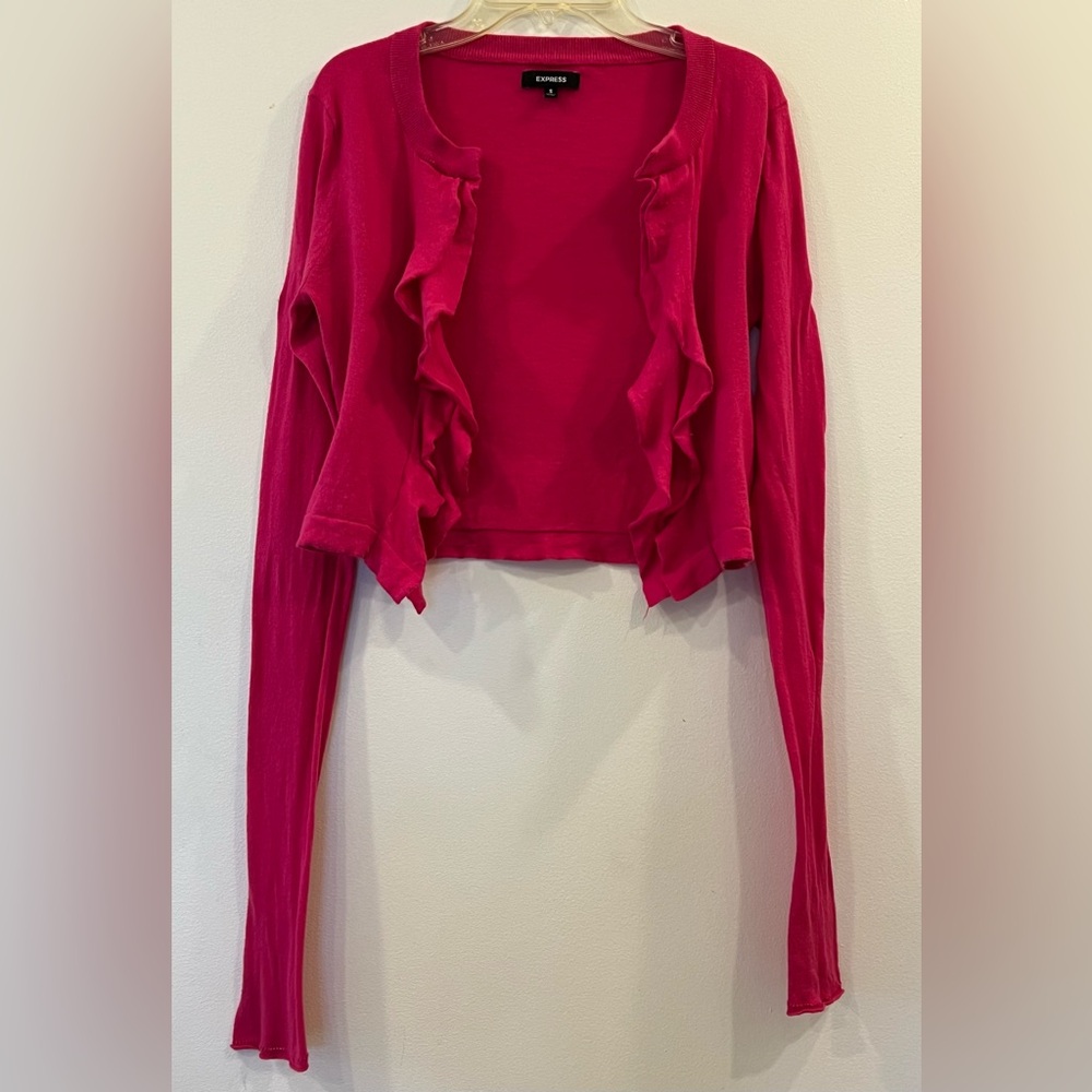 EXPRESS Cropped Ruffle Cardigan, Small